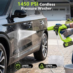 cordless pressure washer, 1450 psi portable handheld power, close-up detail