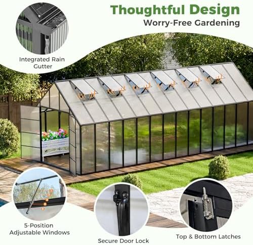 wacasa 32x10x10 ft polycarbonate greenhouse with aluminum frame, close-up detail
