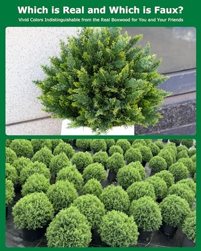 27.6'' artificial cedar topiary trees with spikes, set, side view