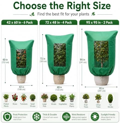 95 x 95 inch plant covers with clear, side view