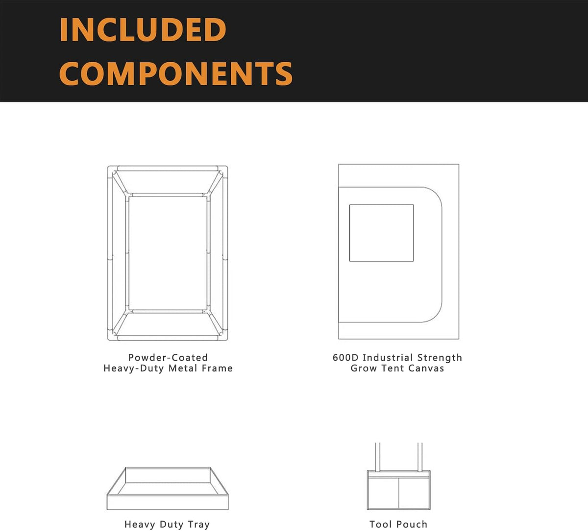 16"x16"x48" grow tent kit - heavy-duty 600d diamond, front angle view