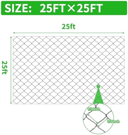 25x25 ft bird netting, 1/2" mesh, heavy duty shown in use