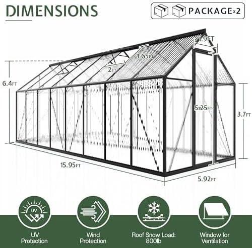 jocisland 6x16 ft walk-in polycarbonate greenhouse with 2, front angle view