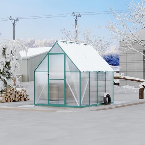 6'x7' aluminum-framed polycarbonate greenhouse, heavy duty polycarbonate greenhouse, front angle view