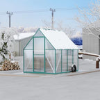 6'x7' aluminum-framed polycarbonate greenhouse, heavy duty polycarbonate greenhouse, front angle view