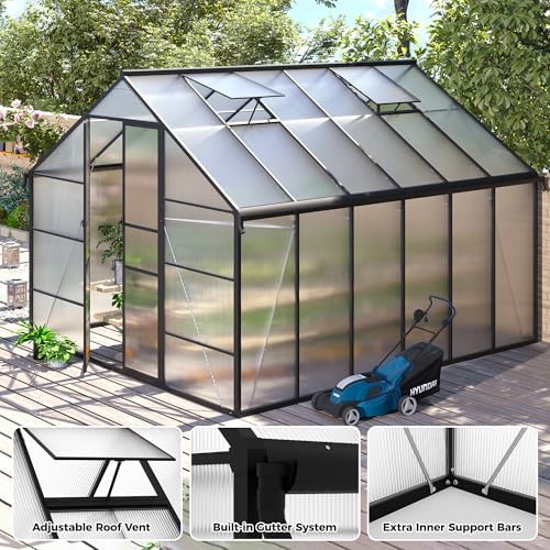 10x12 ft greenhouse for outdoors, polycarbonate greenhouse with showing dimensions