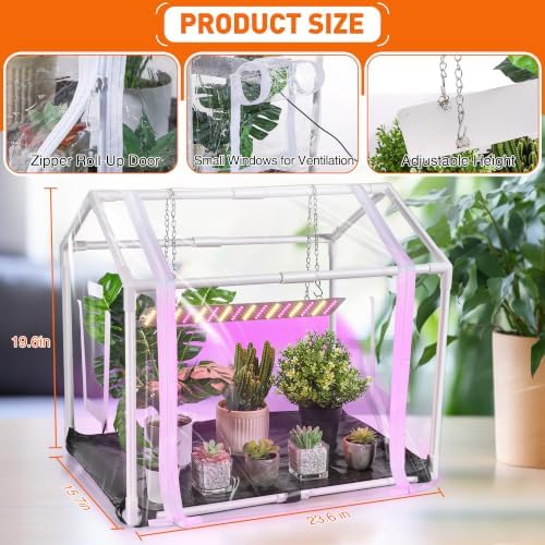 meonum mini greenhouse with grow light, 23.6" l shown in use