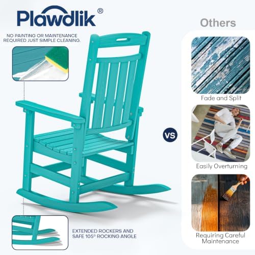 Oversized HDPE Outdoor Rocking Chair Set of 4, All-Weather, Aruba | Heavy Duty Patio Rockers with High Back, Extra Large & Extra Wide, Supports up to 380lbs, Perfect for Porch, Lawn, Garden