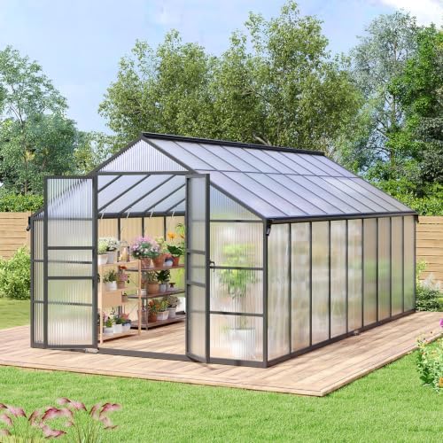 jocoevol 10x18ft galvanized steel greenhouse,walk-in greenhouse for outdoor, front angle view