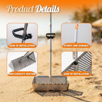 sand flea rake with beach mesh shovel, detachable, close-up detail