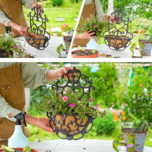 sungmor 2 pack cast iron wall hanging planter, side view