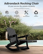 YEFU Adirondack Rocking Chairs Set of 2, with Footrest, All-Weather, Black | 5- Level Adjustable Backrest, Retractable Ottoman & Cup Holder, Like Real Wood, for Outdoor/Patio/Porch, Heavy Duty, 400 lbs
