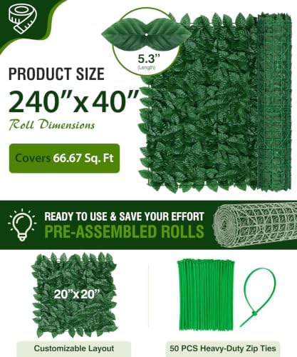 artificial ivy privacy fence screen, 240x40 inch dense shown in use