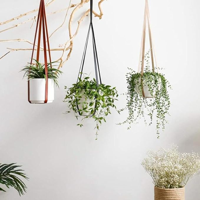 Plant Hangers PU Leather 2Pcs, Hanging Planters for Indoor and Outdoor for Wall Decor, Modern Minimalist Home Decoration for Plants Lovers Leather Rope (Plant and Pot Not Included) (Brown)