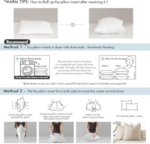 miulee 22x22 pillow inserts, set of 2 feather, front angle view
