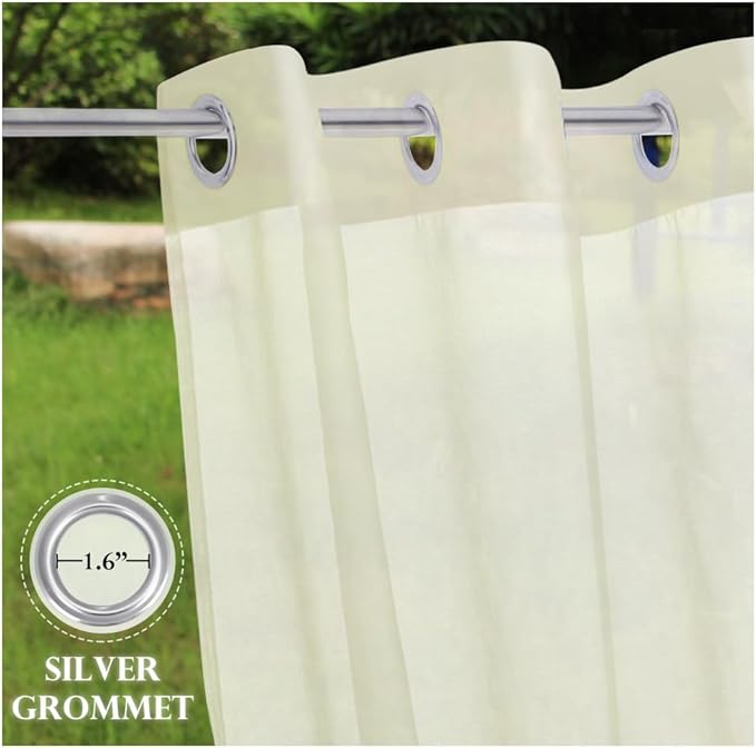 RYB HOME 2 Panels Outdoor Curtains for Patio - Linen Look Semi-Sheer Curtains for Patio Waterproof, Indoor Outdoor Drapes for Gazebo Pergola Balcony Pool Spa, Wide 54 x Long 84, Light Beige