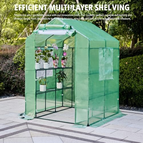 56x55x74 inch greenhouse for outdoors,3 tier 8 shelves showing dimensions