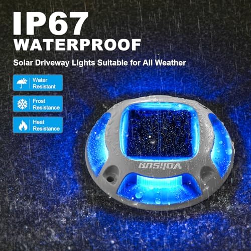 VOLISUN Solar Driveway Marker Lights Dock Marine Led Deck Outdoor 12 Pack | 2 Colors in 1,Solar Powered Waterproof Warning Step Lights for Pathway Garden Sidewalk Walkway (Blue/White)