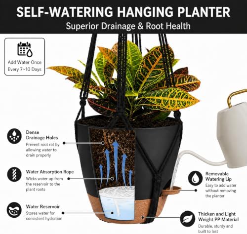 large hanging planters for indoor plants with macrame, close-up detail