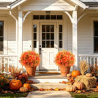 27.5" artificial topiary ball trees w/stake for fall, front angle view