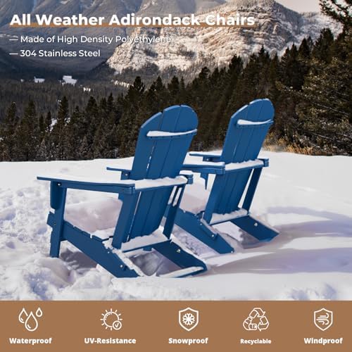 BRIOPAWS Folding-Adirondack-Chairs Set of 2 | HDPE Plastic | Fire Pit Chair | Cup Holder | Curved Back | All Weather| for Outdoor Backyard Deck Patio | Blue
