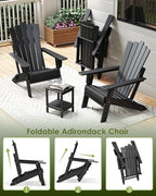 GREENVINES Folding-Adirondack-Chairs-Set-of-2 | HDPE Plastic | Throne Series | Fire Pit Chair | All Weather | for Outdoor Patio Deck Backyard Poolside | Black