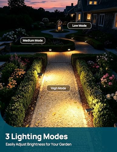 linkind solar lights outdoor waterproof led spotlights warm shown in use