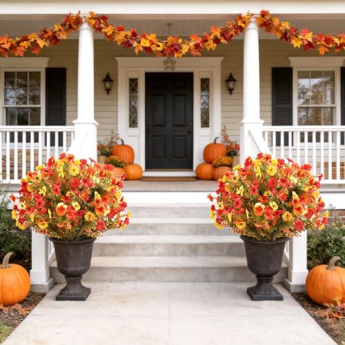 27.5" artificial topiary fall flowers w/stake for fall on a desk or shelf