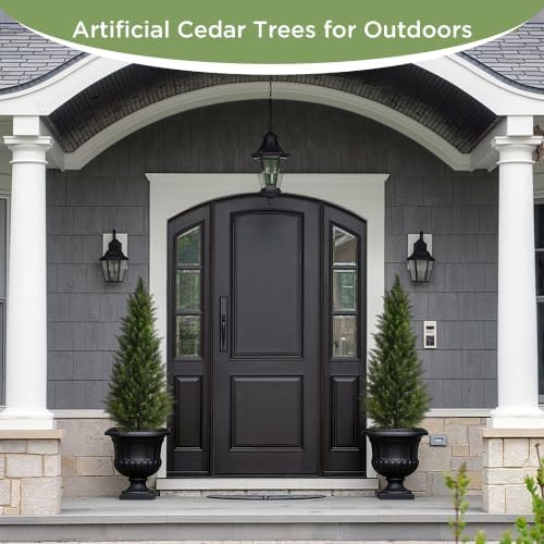 vitalismo 5ft uv-resistant artificial cedar trees for front showing dimensions