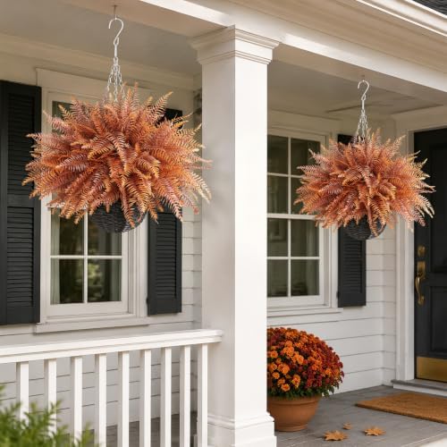 2 set artificial fall ferns hanging plants for, side view