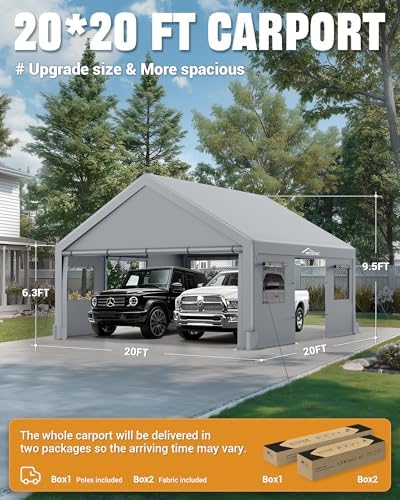 acepic upgraded 20x20 heavy duty carport, drive through on a desk or shelf