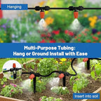 misting drip irrigation system for garden watering,raised bed, close-up detail