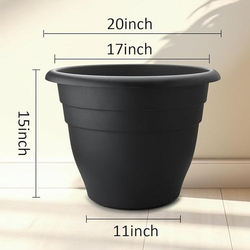 3 Pack 20 Inch Large Plant Pots for Outdoor,Heavy Duty Extra Large Deep Garden Planter with Drainage Holes,Sturdy Textured Black Flower Pot for Trees,Shrubs,Patio,Lawn