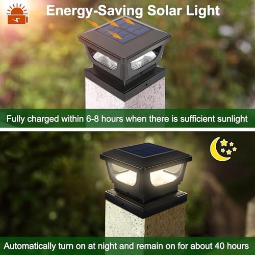 solar post cap lights for 3x3 metal/vinyl & shown in use