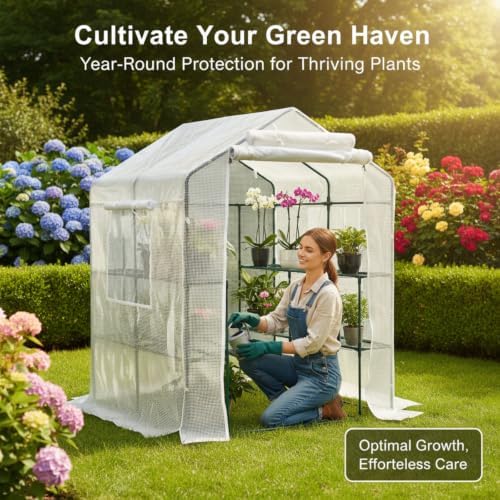 56x55x74 inch greenhouse for outdoors,3 tier 8 shelves, close-up detail