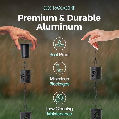 8.5 ft rain chain with 12 aluminum cups showing dimensions