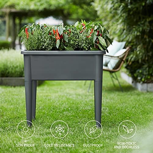 20.8 gallon vinyl plant box with legs and showing dimensions