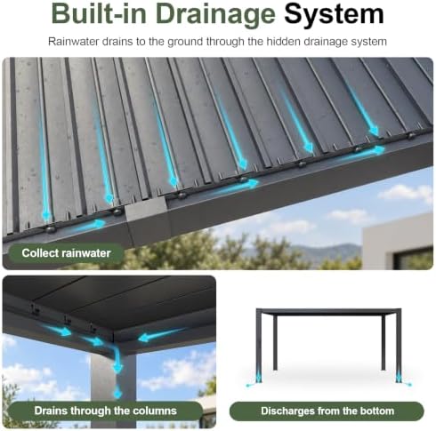 aoxun louvered pergola 12x14 all-aluminum, waterproof curtains and, view 13