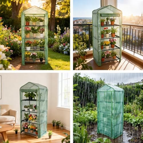 4 tier mini indoor greenhouse,27"x19"x62" greenhouse for indoors&greenhouses on a desk or shelf