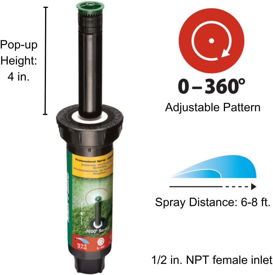 Rain Bird 1804VAN Professional Pop-Up Sprinkler, Full Circle, 8-15 Feet, 4"
