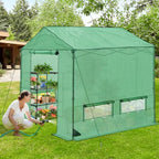 8x8 pop up greenhouse,portable green house kit, green, front angle view