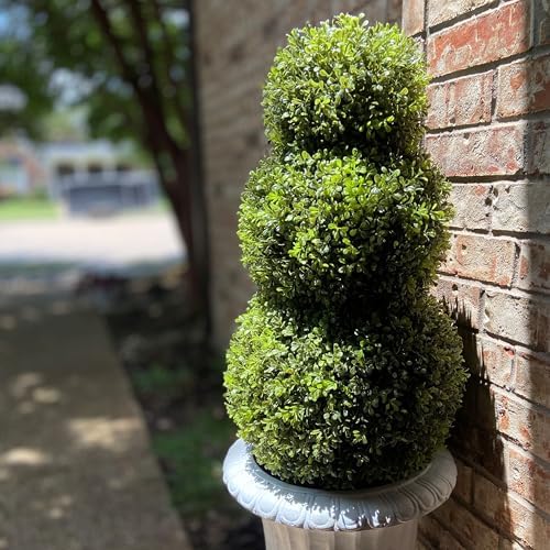 haute decor adjustable artificial boxwood topiary tree, front angle view