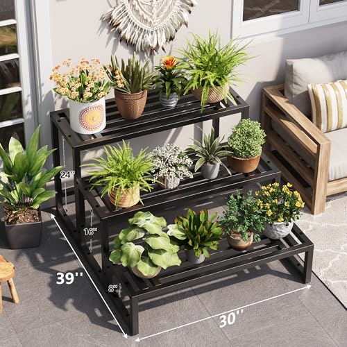 metal heavy duty plant stand indoor outdoor,3 tier shown in use