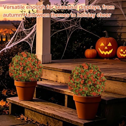 grooy 2 pack artificial fall azlea flower topiary, front angle view