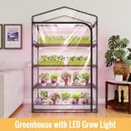 indoor greenhouse with grow light, 4-tier plant shelf on a desk or shelf
