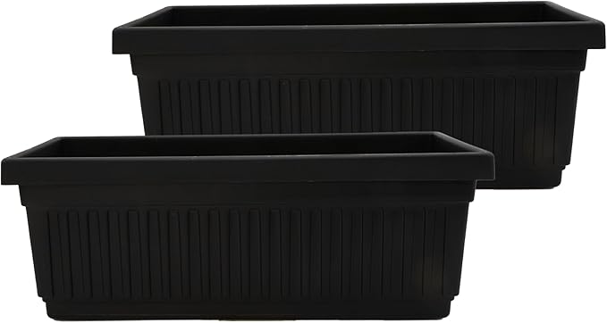 The HC Companies 24 Inch Venetian Window Planter Box with Drainage Plug, Lightweight UV-Resistant Plastic Indoor & Outdoor Planters, 2-Pack Flower Box for Garden & Home Decor, Black