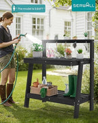 serwall 3-tier outdoor potting bench with storage,gardening table,black,2pc on a desk or shelf