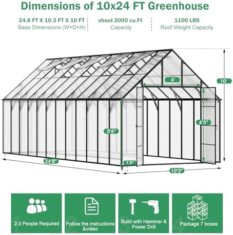 10x24 ft polycarbonate greenhouse large heavy duty aluminum shown in use