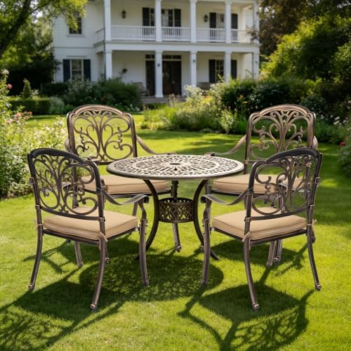 VINGLI Patio Chairs Set of 2 - Stackable Outdoor Cast Aluminum Dining Chairs with Vintage Bronze Finish and Butterfly Pattern, Metal Armchairs for Poolside, Backyard, Balcony (with Cushion)