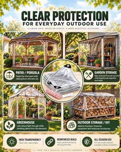 foundgo heavy duty clear vinyl tarp 6x8 ft, front angle view